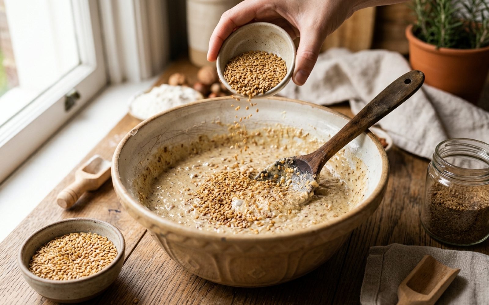 Graines de lin et pâte à gâteau végane